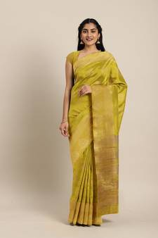 CLASSICATE from the house of The Chennai Silks  Green Jute Cotton Saree With Running Blouse