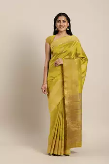 CLASSICATE from the house of The Chennai Silks  Green Jute Cotton Saree With Running Blouse