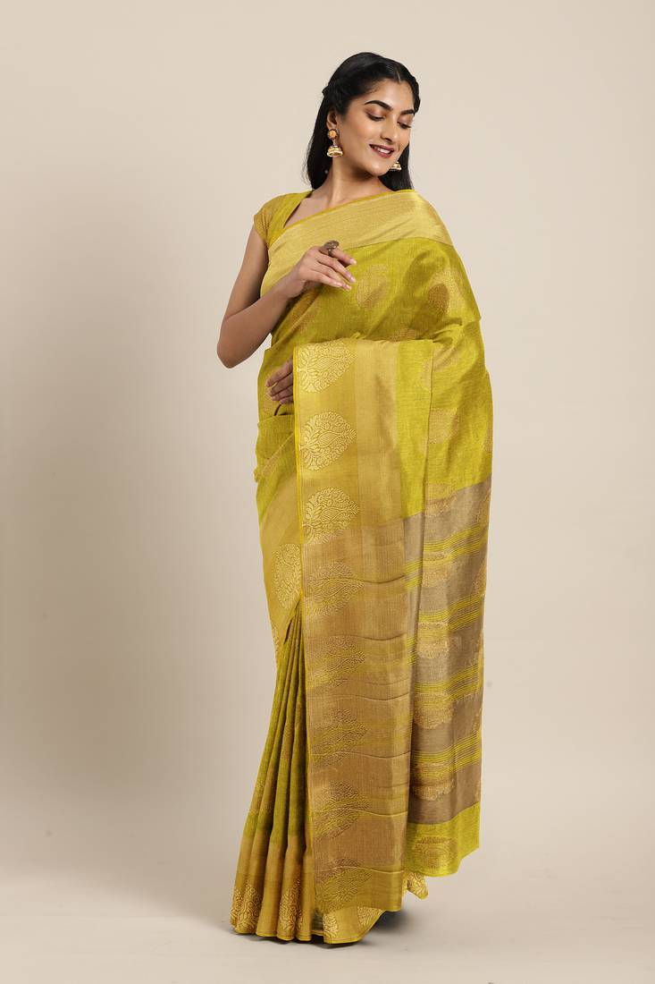 CLASSICATE from the house of The Chennai Silks  Green Jute Cotton Saree With Running Blouse