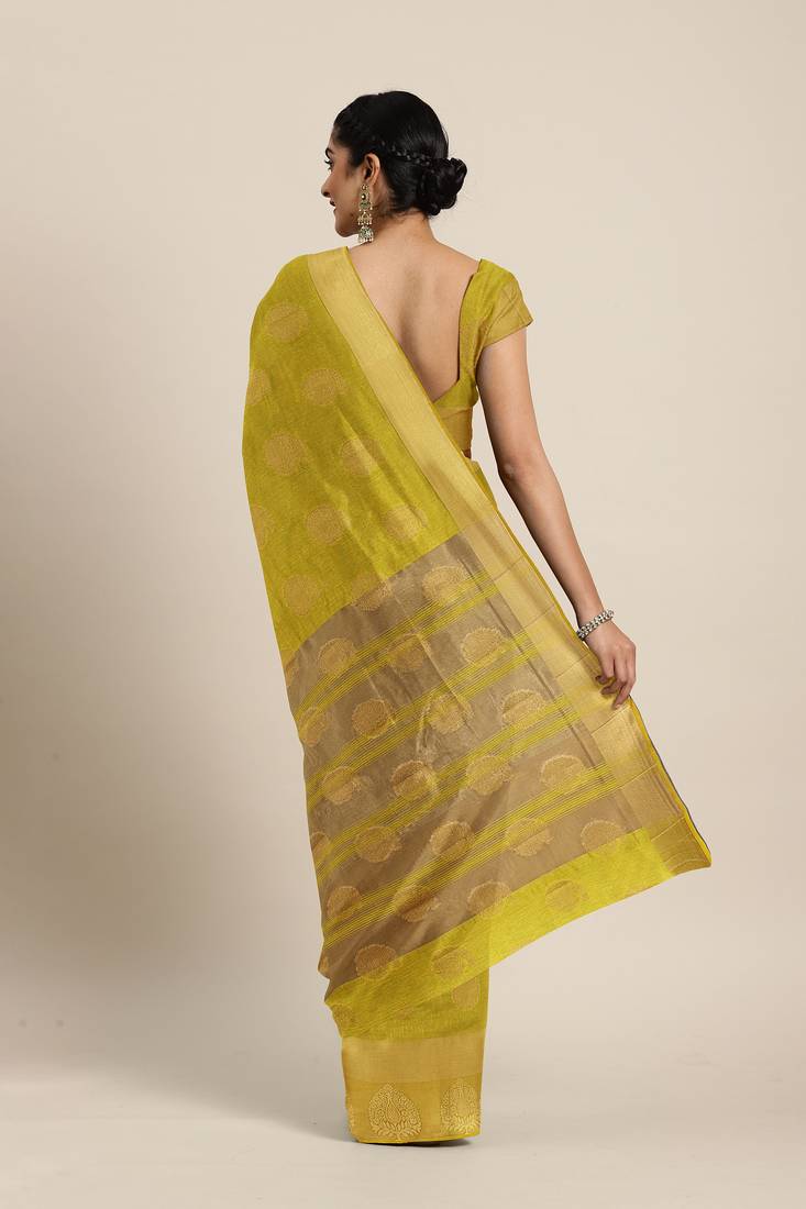CLASSICATE from the house of The Chennai Silks  Green Jute Cotton Saree With Running Blouse