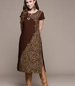 Brown printed crepe kurtas-and-kurtis