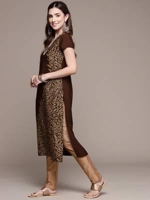 Brown printed crepe kurtas-and-kurtis 2