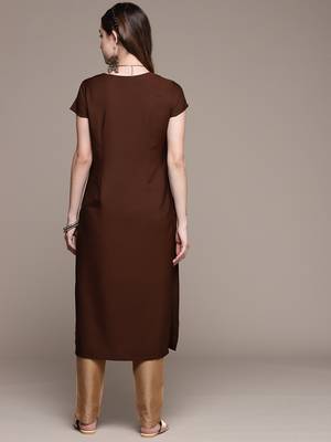 Brown printed crepe kurtas-and-kurtis 3