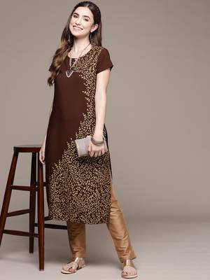 Brown printed crepe kurtas-and-kurtis 5