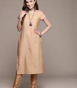 Beige printed crepe kurtas-and-kurtis