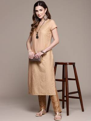 Beige printed crepe kurtas-and-kurtis 5