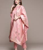 Pink printed art silk kurta sets