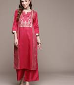 Pink printed art silk kurta sets