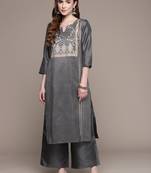 Grey printed art silk kurta sets