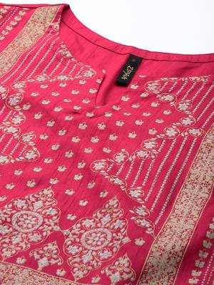 Pink printed art silk kurta sets 4