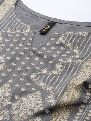 Grey printed art silk kurta sets 4