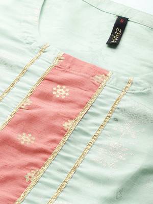 Green printed art silk kurta sets 4
