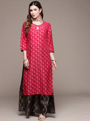 Black printed art silk kurta sets 1