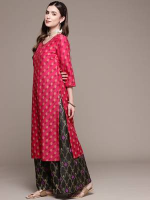 Black printed art silk kurta sets 2