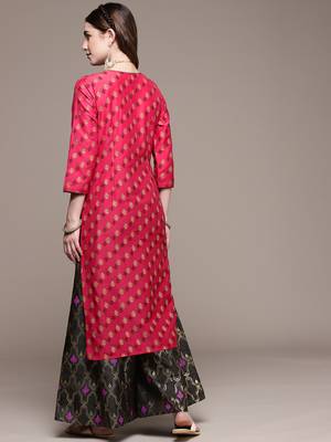 Black printed art silk kurta sets 3