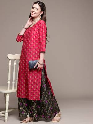 Black printed art silk kurta sets 5