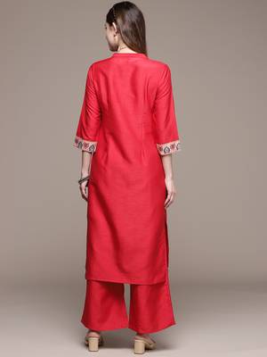 Red printed art silk kurta sets 3