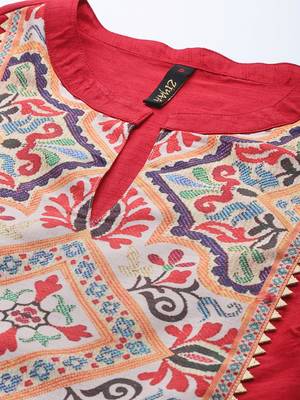 Red printed art silk kurta sets 4