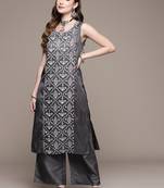 Grey printed art silk kurta sets