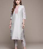 Grey printed art silk kurta sets
