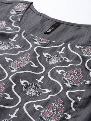 Grey printed art silk kurta sets 4