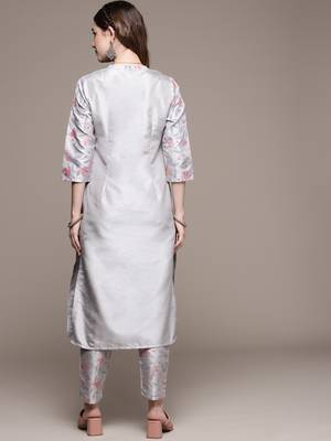 Grey printed art silk kurta sets 3
