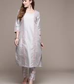 Grey printed art silk kurta sets