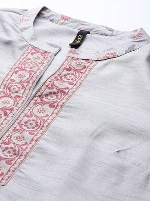 Grey printed art silk kurta sets 4