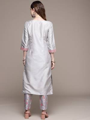 Grey printed art silk kurta sets 3