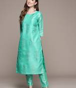 Green printed art silk kurta sets