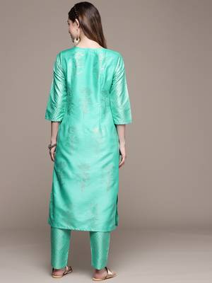 Green printed art silk kurta sets 3