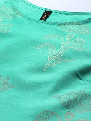 Green printed art silk kurta sets 4