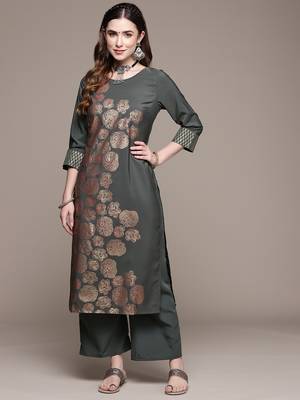 Grey printed crepe kurta sets 1