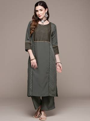 Grey printed crepe kurta sets 1