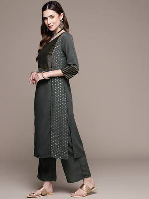 Grey printed crepe kurta sets 2
