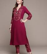 Maroon printed crepe kurta sets