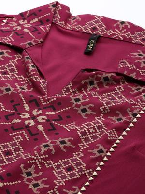 Maroon printed crepe kurta sets 4