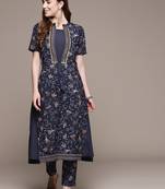 Navy-blue printed crepe kurta sets