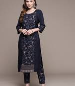 Navy-blue printed crepe kurta sets