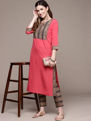 Red printed crepe kurta sets 5