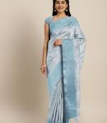 CLASSICATE from the house of The Chennai Silks  Blue Embroidered Work Tissue Cotton Saree With Running Blouse