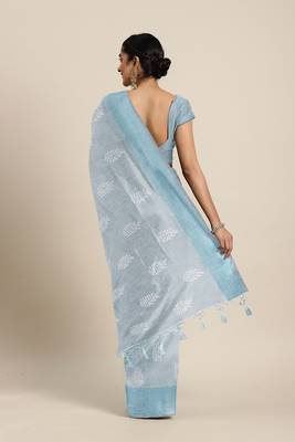 CLASSICATE from the house of The Chennai Silks  Blue Embroidered Work Tissue Cotton Saree With Running Blouse 3