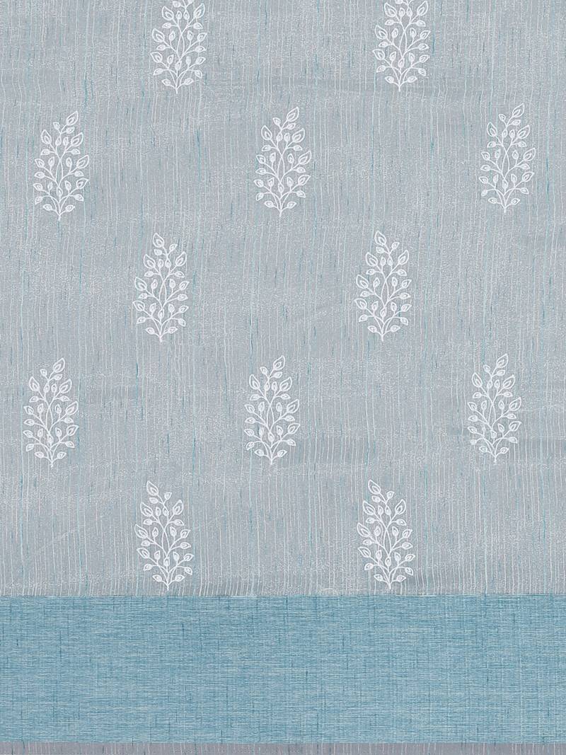 CLASSICATE from the house of The Chennai Silks  Blue Embroidered Work Tissue Cotton Saree With Running Blouse