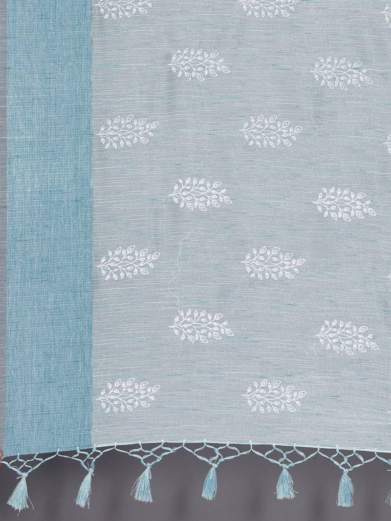 CLASSICATE from the house of The Chennai Silks  Blue Embroidered Work Tissue Cotton Saree With Running Blouse