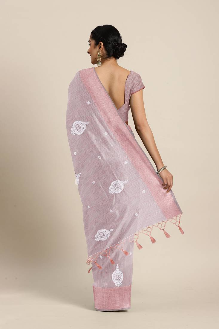 CLASSICATE from the house of The Chennai Silks  Orange Embroidered Work Tissue Cotton Saree With Running Blouse