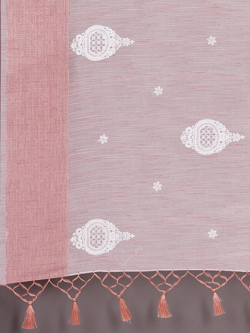 CLASSICATE from the house of The Chennai Silks  Orange Embroidered Work Tissue Cotton Saree With Running Blouse