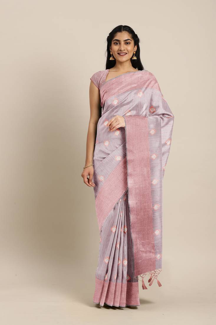 CLASSICATE from the house of The Chennai Silks  Orange Embroidered Work Tissue Cotton Saree With Running Blouse