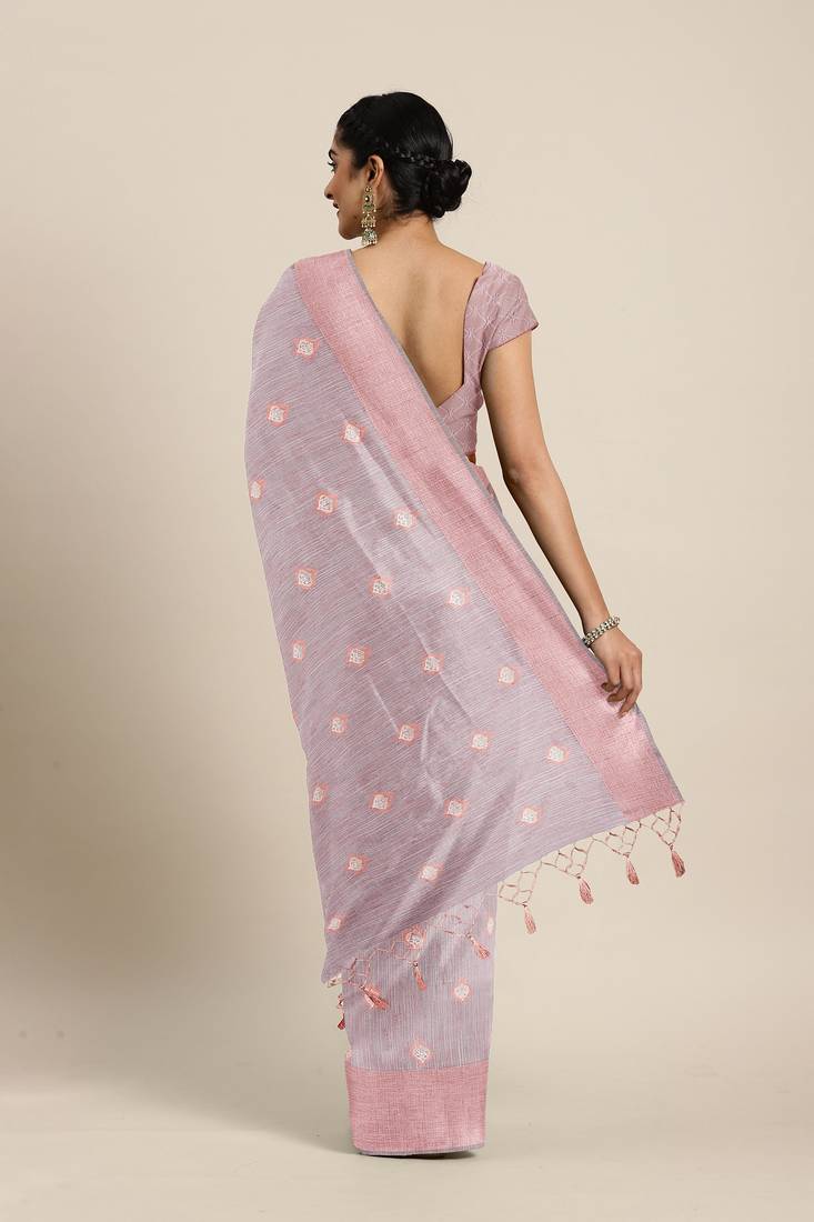 CLASSICATE from the house of The Chennai Silks  Orange Embroidered Work Tissue Cotton Saree With Running Blouse