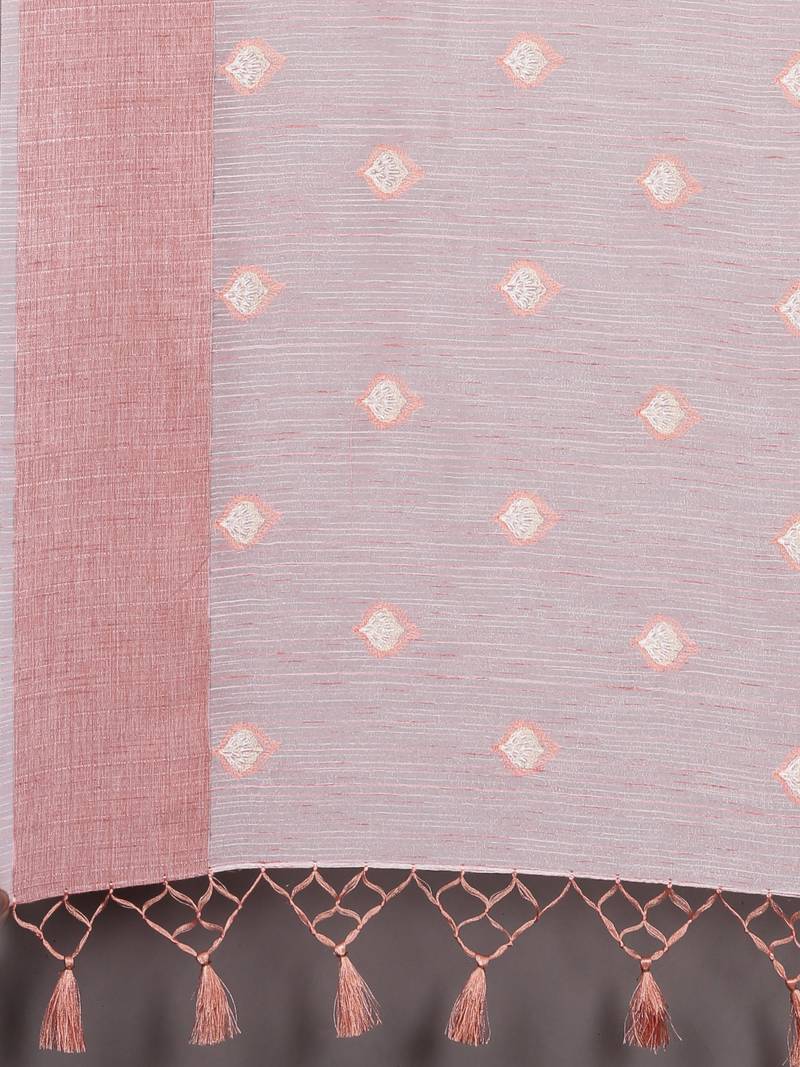 CLASSICATE from the house of The Chennai Silks  Orange Embroidered Work Tissue Cotton Saree With Running Blouse