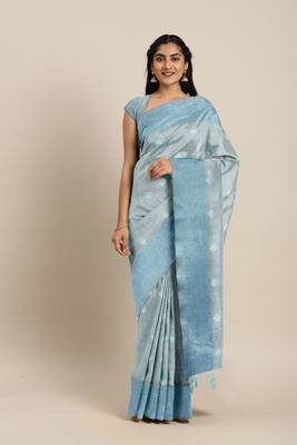 CLASSICATE from the house of The Chennai Silks  Blue Embroidered Work Tissue Cotton Saree With Running Blouse 1
